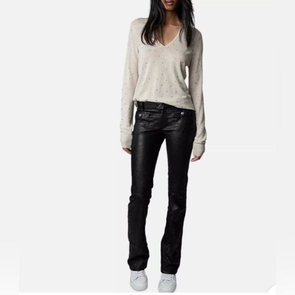 Zadig & Voltaire Elya Cashmere Strass Embellished Sweater in Sugar Size M - Picture 2 of 15